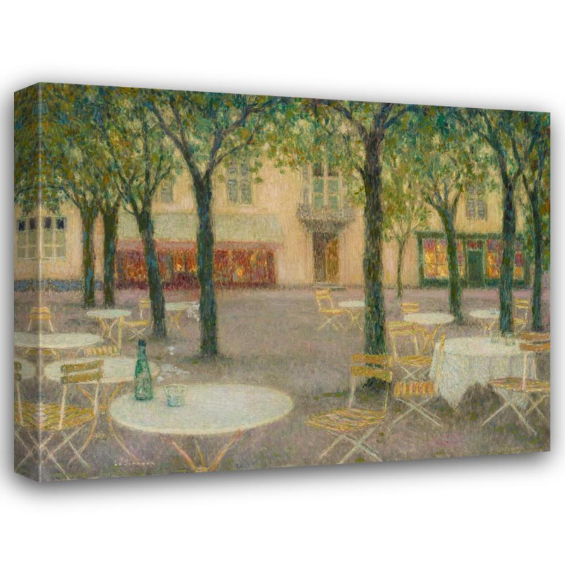 "La place des Buveurs d'Eau, par Les-Bains" par Henri Le Sidaner - Toile tendue avec châssis, H 24 po x l 17 po