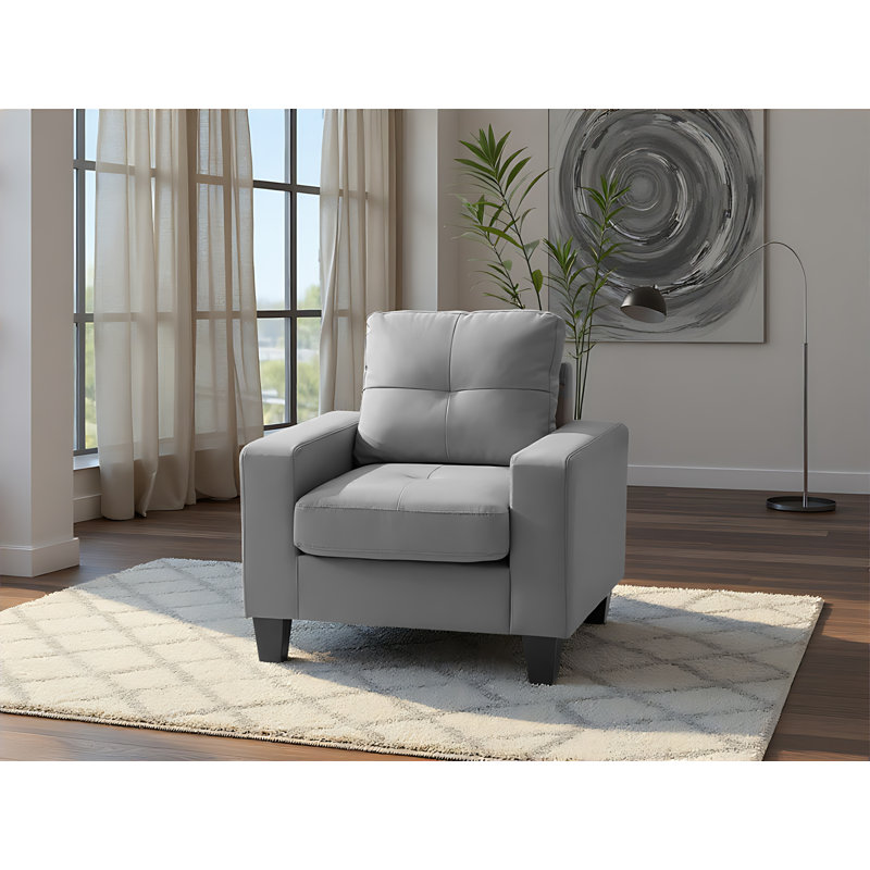 Fauteuil club gris Worthen en similicuir, Similicuir gris