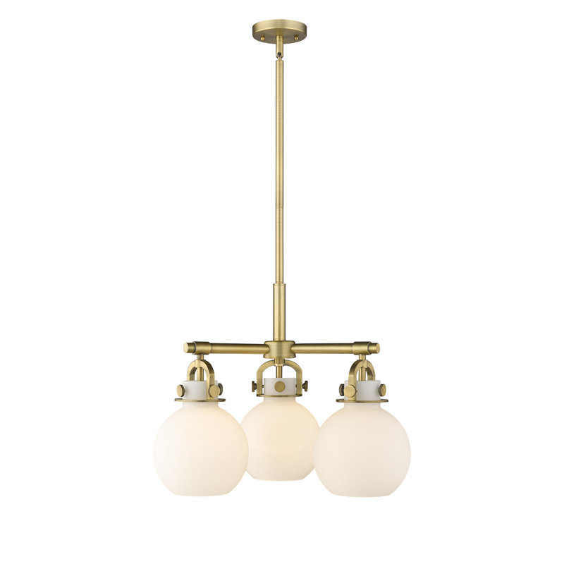 Luminaire suspendu sur tige 3 lumières Lantz, Laiton brossé, Blanc mat