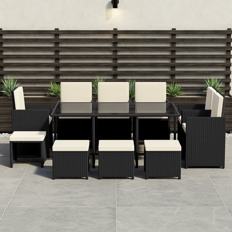 Exia 10 Seater Dining Set with Cushions, UKFR Certified, Black