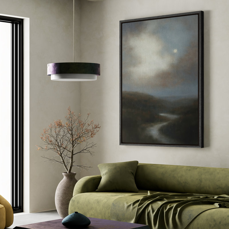 Art mural encadré, "Moonlit Landscape Prints" pour chambre à coucher - 16 po x 24 po, Noir, H 24 po x l 16 po