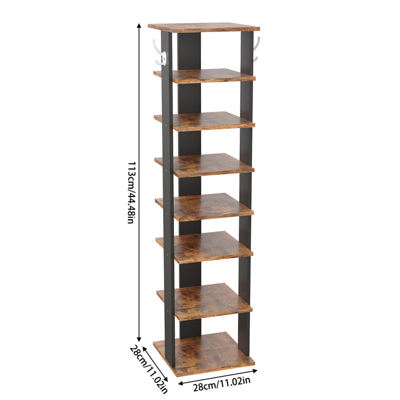 8 Tier Vintage Breeze Vertical Shoe Rack, Brown