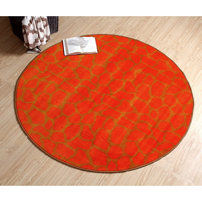 Ensemble de tapis touffetés en nylon orange foncé Azzahra, Carré 3 pi
