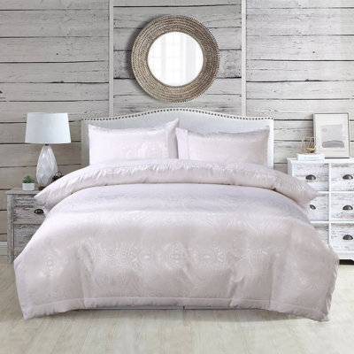 Shenk White Jacquard 180 TC Duvet Cover Set