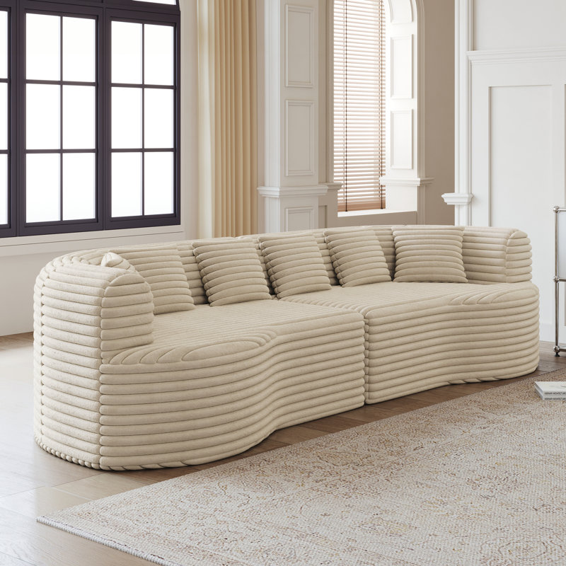 Canapé modulaire courbé, Velours côtelé beige