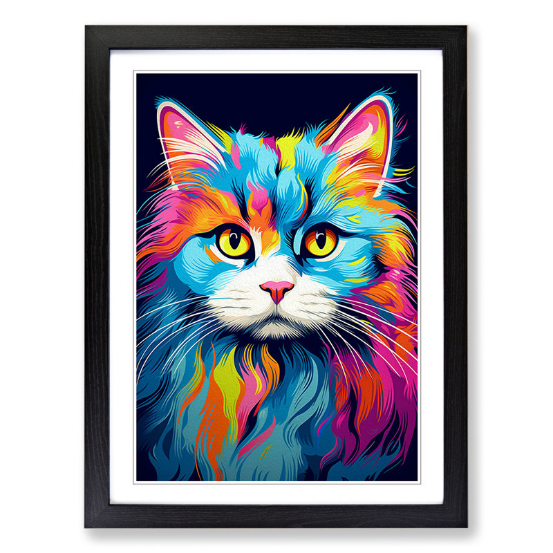 Persian Cat Pop No.3 - Single Picture Frame Print on Wood, Black Framed, 46cm H x 34cm W x 2cm D