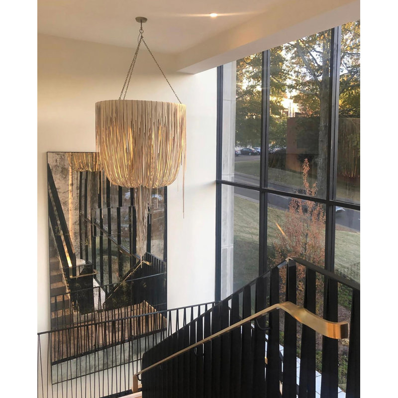 Leather Fringe Chandelier, 71" H x 40" W x 40" D, 4