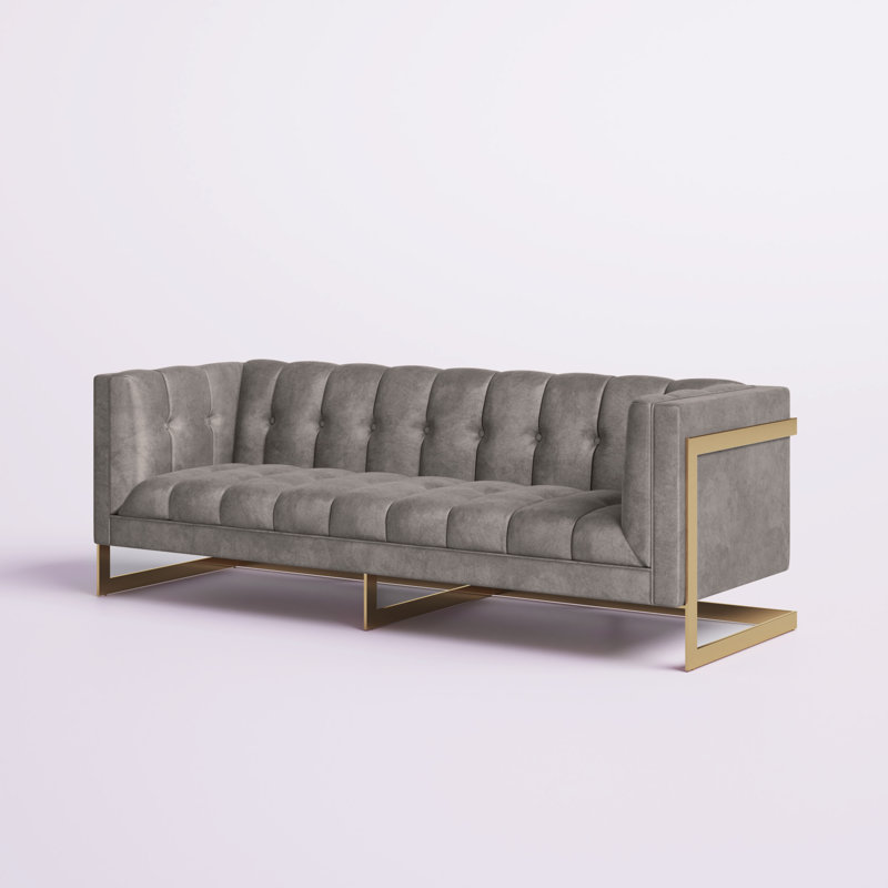 Belva 83.5'' Velvet Sofa, Gray Velvet