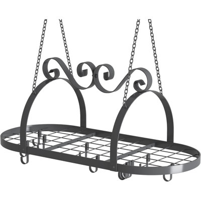 33 inch metal pot rack storage container, heavy-duty metal hanging pot rack, used for kitchen cookware, tableware, and toiletries, black, with 15 hooks