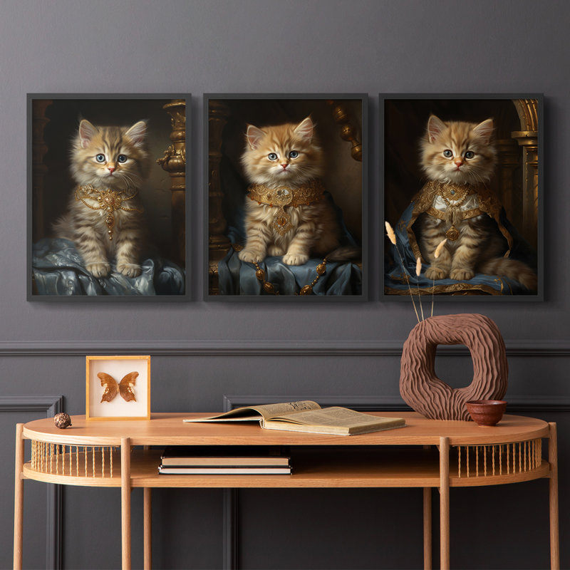 Série royale d'animaux LXVI - ensemble de 3 estampes numériques encadrées - prêt à être accroché, Noir, noir, noir, noir