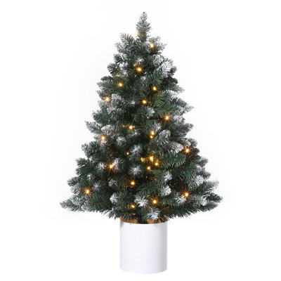 3 Ft Small Prelit Christmas Tree, Snow Flocked Tabletop Christmas Tree with 40 Warm White Lights & Pot