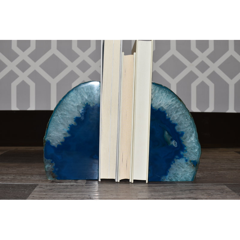 Evelynn Non-Skid Teal Agate Bookends, 5.5" H x 6.5" W x 3" D