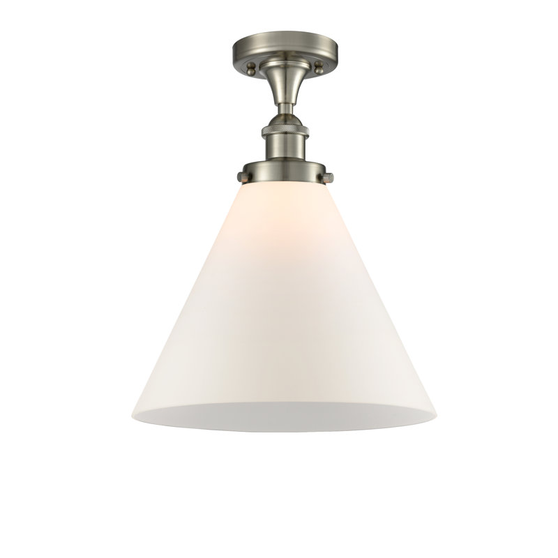 Plafonnier semi-encastré 1 lumière Ballston Urban Cone, Blanc mat, H 13 po x l 12 po x P 12 po, Nickel satiné brossé