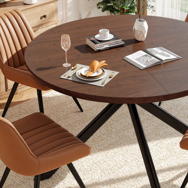 Ensemble de table de salle à manger 47,2 po avec 4 chaises rembourrées, Walnut, Brown