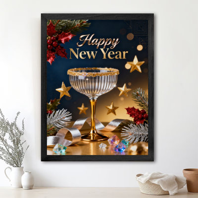 Reproduction d'art encadré noir rétro de bonne année