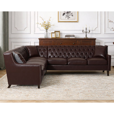 Canapé modulaire de 105 po Chesterfield 105 po avec 3 coussins, dossier capitonné, garniture cloutée et pieds en bois massif