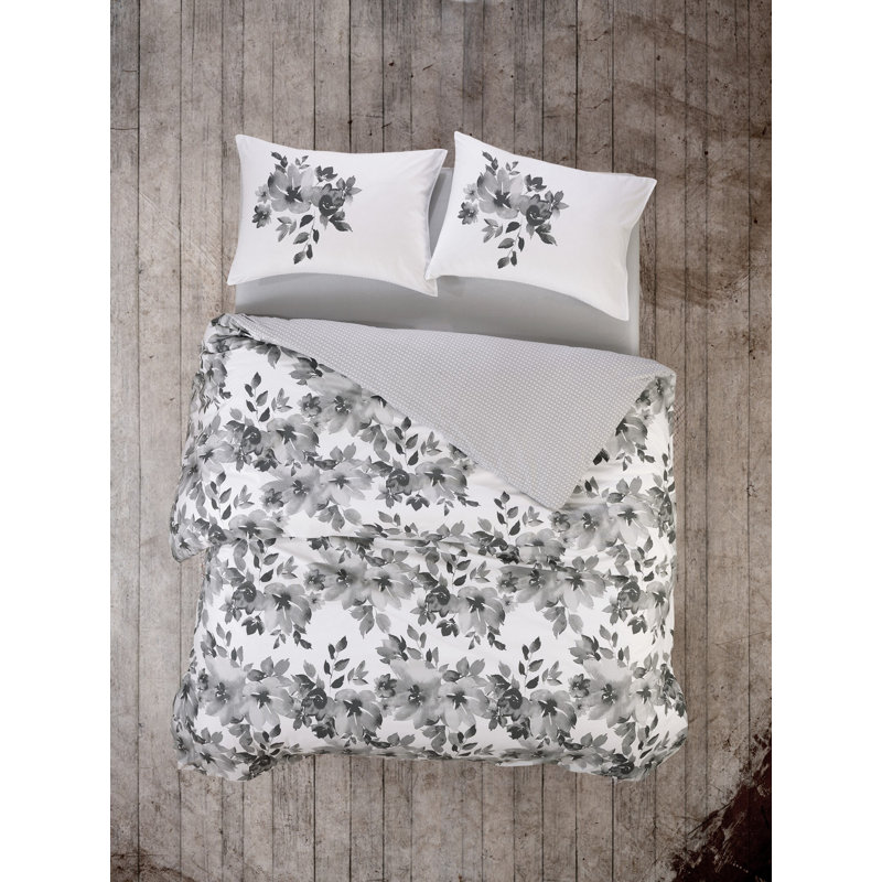 Ensemble de housse de couette 100% coton gris / blanc / gris foncé 4 pièces