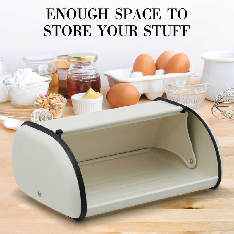 Stainless Steel Roll-Top Bread Box with Lid, Countertop & Pantry Storage Organizer for Kitchen, Durable and Rust-Resistant
