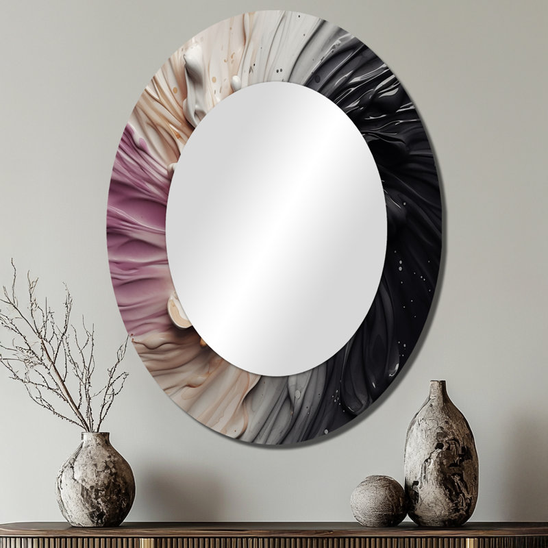 Délicat coup de pinceau abstrait - miroir mural moderne rose ovale II, 40 po x 30 po