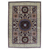 Hand Knotted Wool Area Rug in White