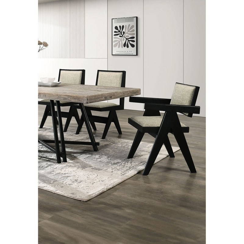 Chaises contemporaines avec accoudoirs de salle à manger, noires et grises, 2 pièces, chaises style tendance avec coussin gris, 2 pièces