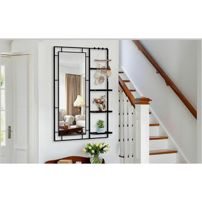 30X44 Ines Modern Vanity Mirror with Multi-functional Shelf, Large bathroom Mirror, Black Frame Decoration Mirror, Suitable for Bathroom, Living Room, Bedroom