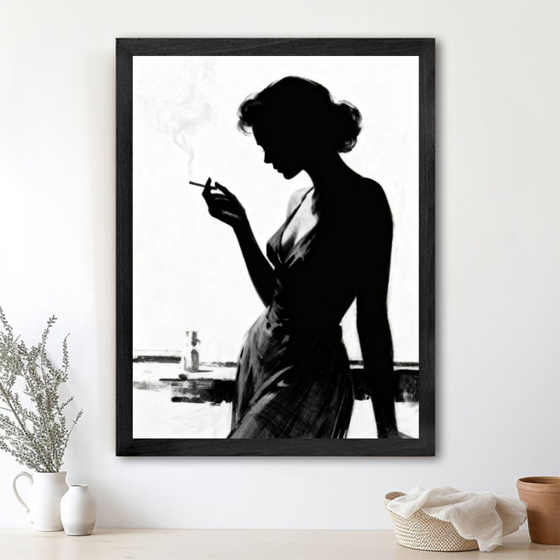 Art encadré noir rétro, une belle et sexy femme fume un cigare, reproductions d'art encadrées de style rétro