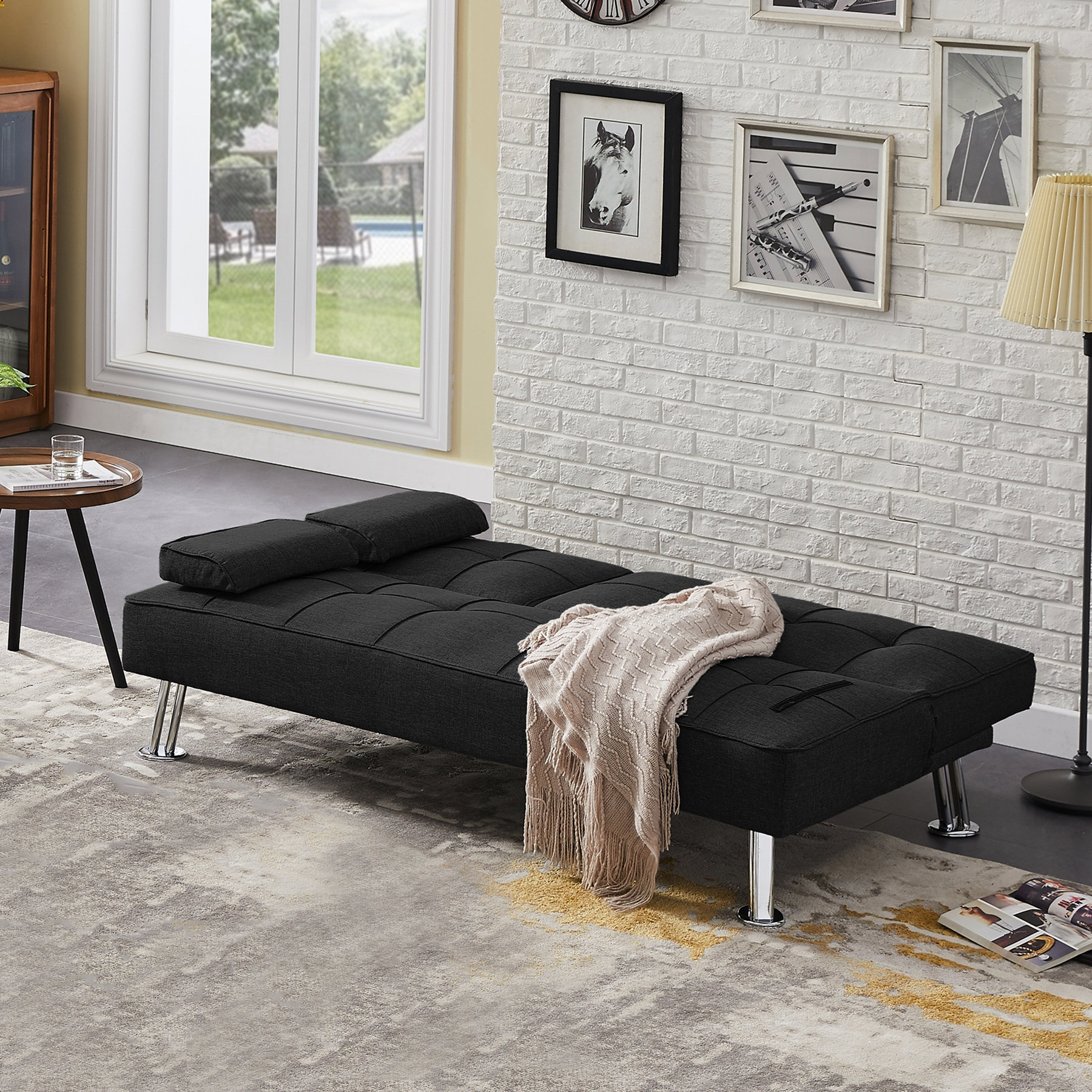 Ebern Designs 61.42"Modern Convertible Folding Futon Fabric Sofa Bed ...