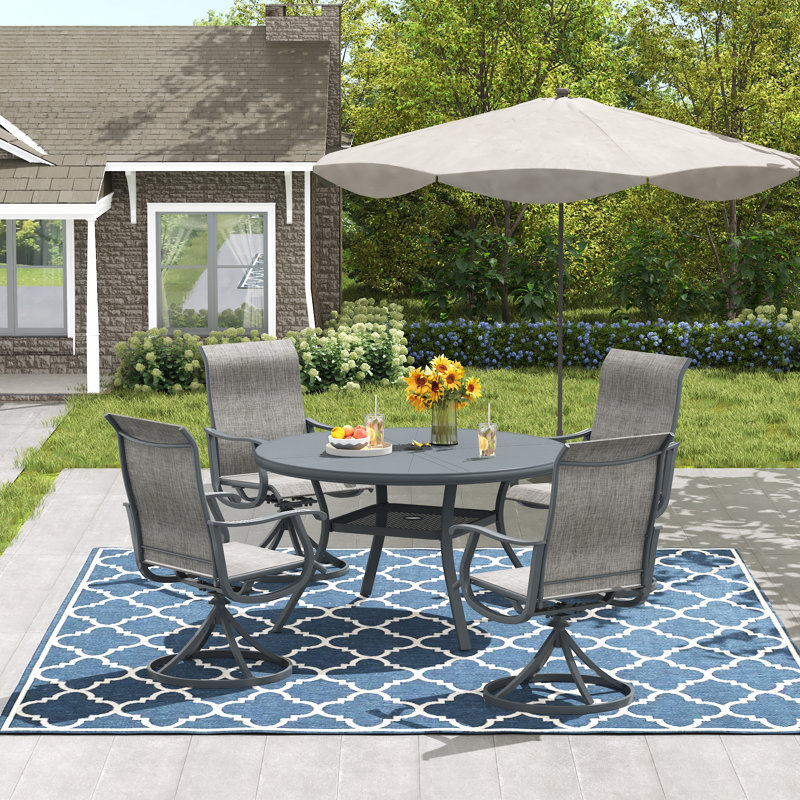 Ensemble repas extérieur pour 4 personnes avec chaises pivotantes, Gris / Gris