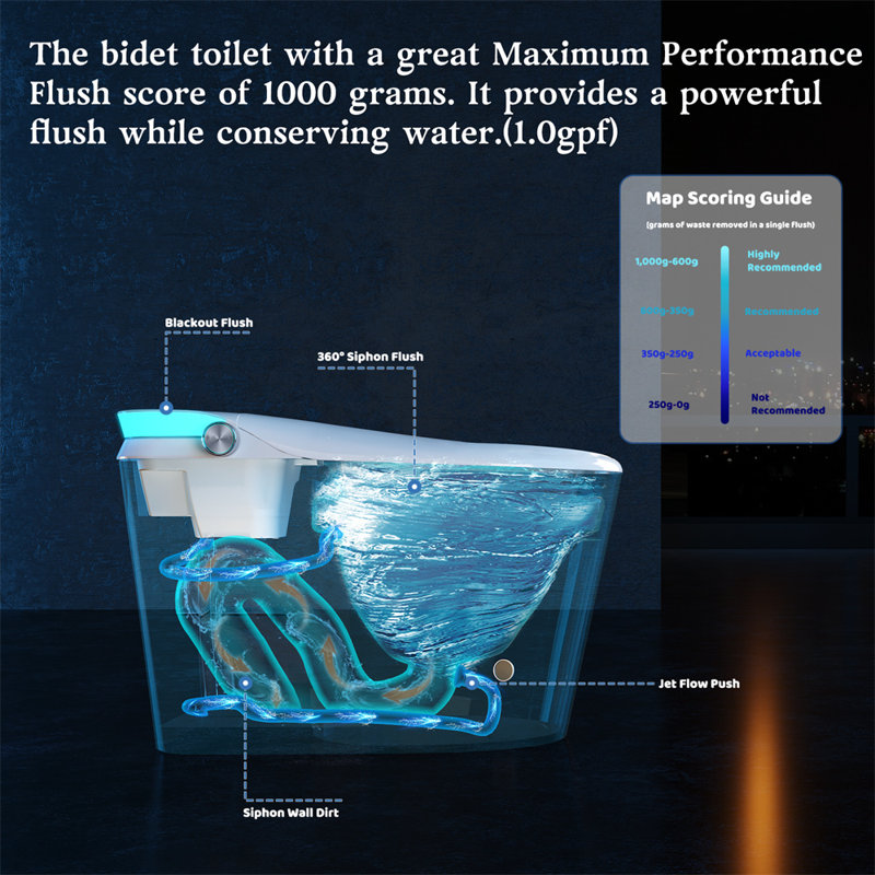 Smart Toilet With Bidet Built In, Smart Bidet Toilet With Wider Heated Seat, Warm Water & Dryer, Foot Sensor Auto Flushing, Night Light, Remote Control