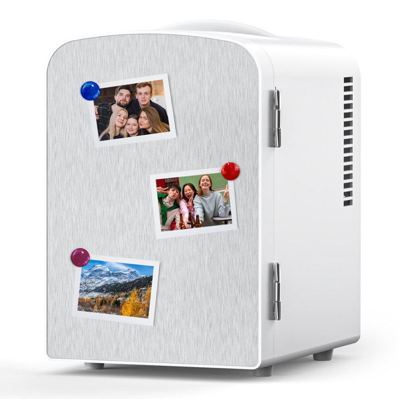 Mini Fridge Cooler Personal, Countertop, Holds Up To 4l/6 Cans, Front Door Stainless Steel, 12v Ac/dc, Option For Skincare