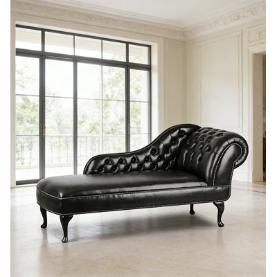 Chaise longue de style campagnard américain en bois massif et cuir brun pour chambre et salon