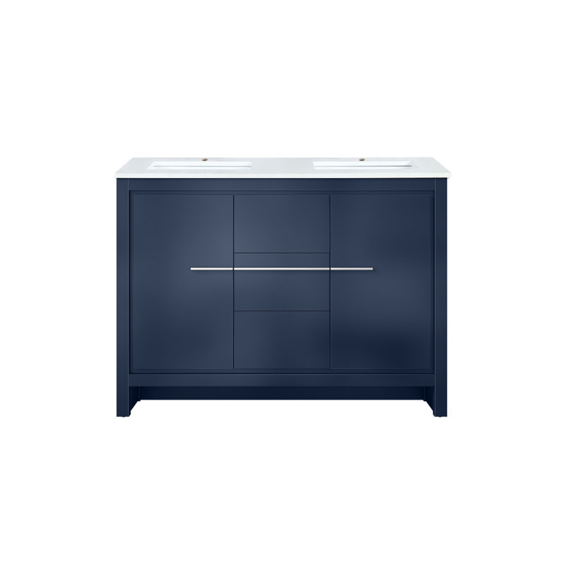 Meuble-lavabo double bleu marine 48 po X P 20 po D, avec plateau en marbre de culture, Marine