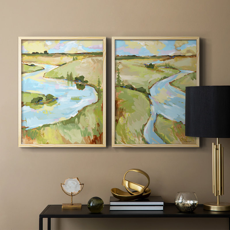 Upriver II - reproduction encadrée de qualité supérieure - prête à être accrochée - aucun clou requis - aucun clou requis