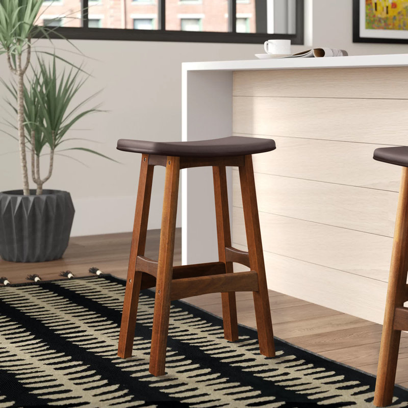 Upholstered Counter Stool with Solid Wood Frame, Dark Brown