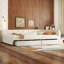 Lit double tapissier pleine grandeur beige avec rangement de tiroir -, sans sommier, attrait pour la chambre à coucher et 2 tiroirs, construction robuste, confort-1746989477