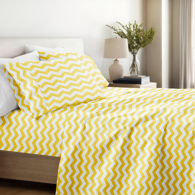 Simply Soft™ Arrow Pattern Microfiber Sheet Set, King Sheet Set + Fitted Sheet + 2 Pillowcases, Yellow