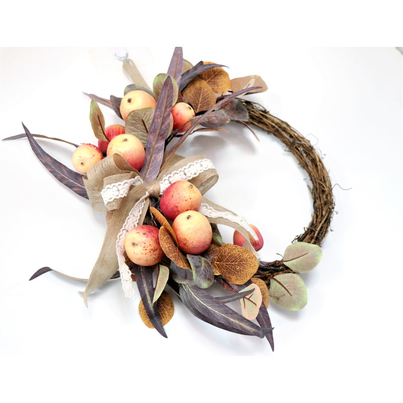 Couronne de pomme artificielle de 16 po faite à la main pour l'automne et l'hiver Ansuma