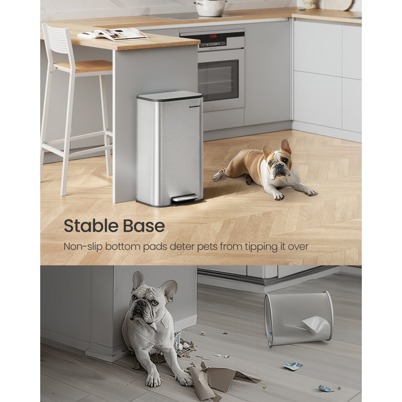 Step On Kitchen Trash Can, 30 L, 61cm H x 30cm W x 37cm D, Metallic Silver