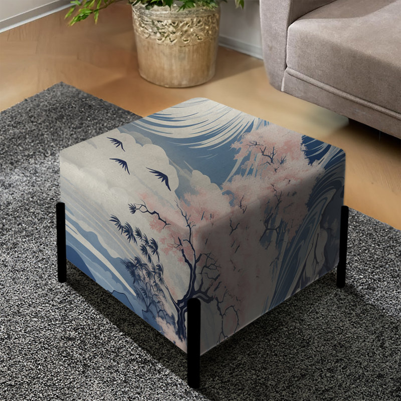 Bleu et rose, paysage zen japonais - repose-pieds carré japonais