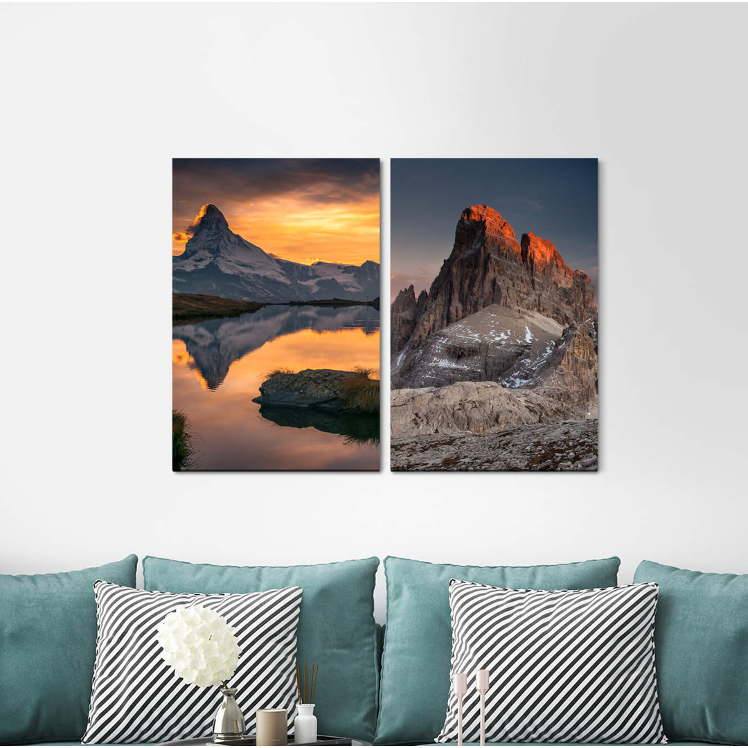 2-tlg. Leinwandbilder-Set - Fotografie "Dolomiten Kostenlose Natur Klares Wasser Bergsee Frische Kühle"