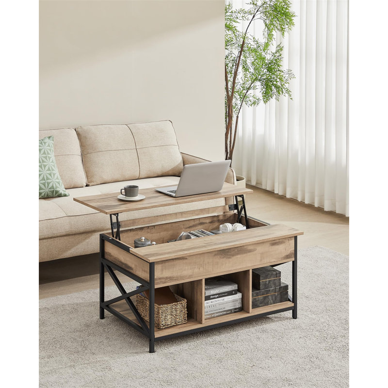 Winigan Lift Top Coffee Table with Storage, 62cm H x 100cm L x 60cm W, Camel brown