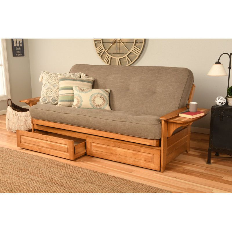 Ensemble de futon avec matelas et tiroir 80 po Johnte, Microsuède lin pierre, Ressorts ensachés de qualité supérieure