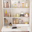 Mini coiffeuse moderne avec miroir à luminosité réglable, rangement intelligent, tablettes à plusieurs niveaux et tabouret rembourré blanc
