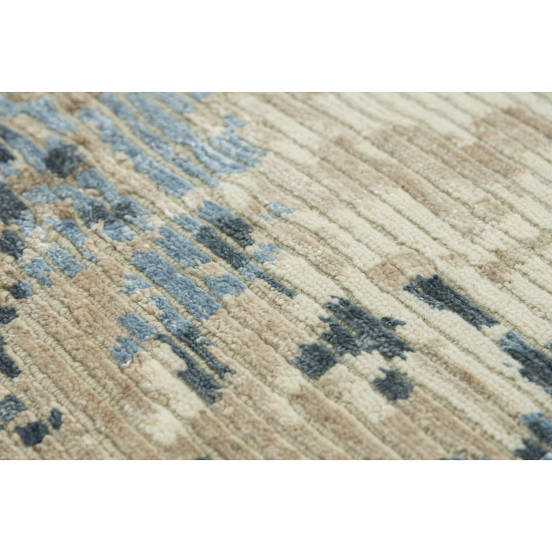 Blue Abstract Hand-Knotted Wool & Viscose 6' x 9' Rug