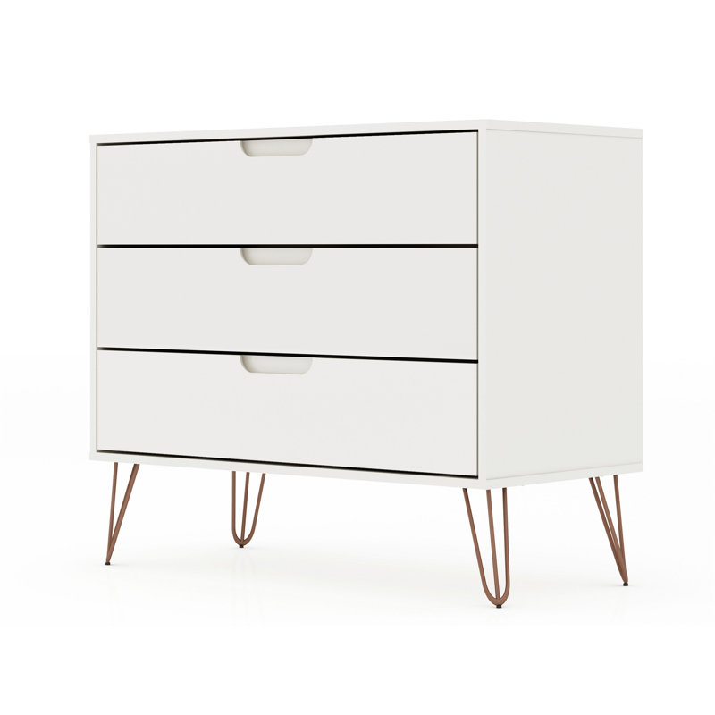 Commode 35 po Rockefeller en blanc (3 tiroirs), Blanc