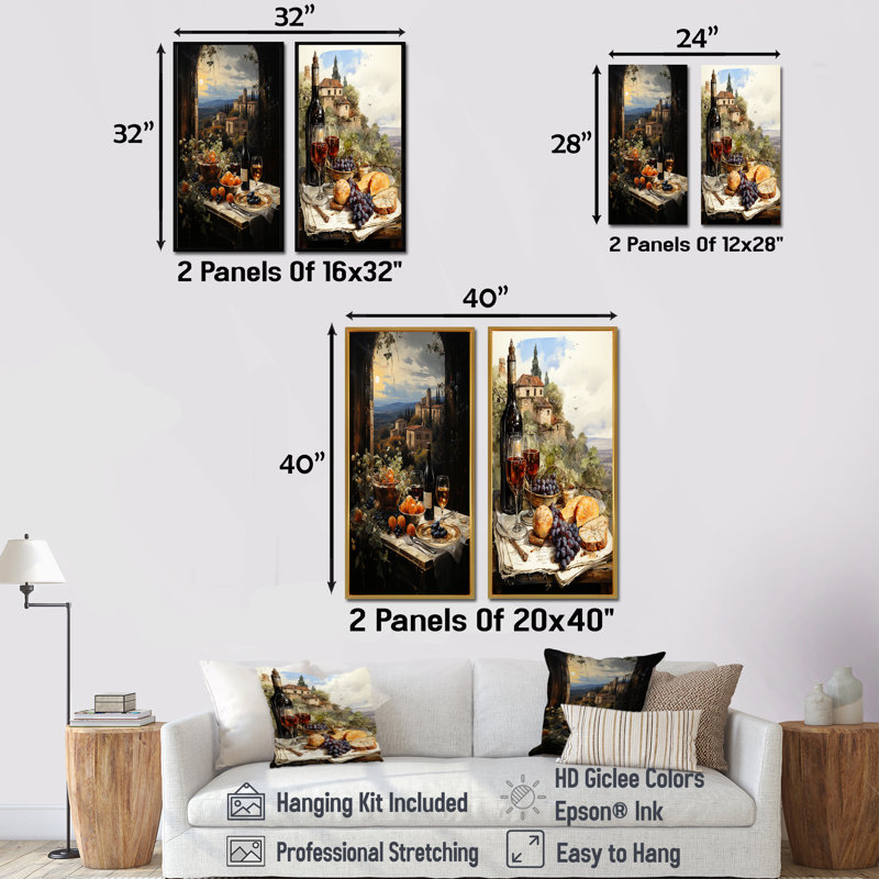 «Italian Wine Savory Journey - Wine», ensemble de 2 reproductions d'art mural, Toile tendue, H 28 po x l 25 po