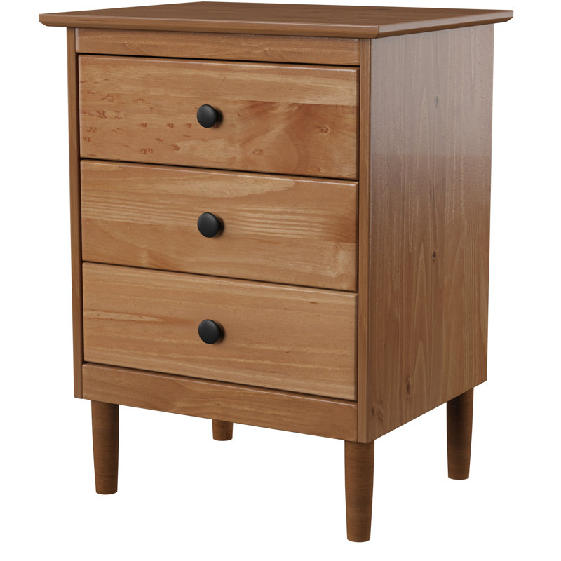 Bhuneshwar 3-Drawer Solid Wood Nightstand, Caramel