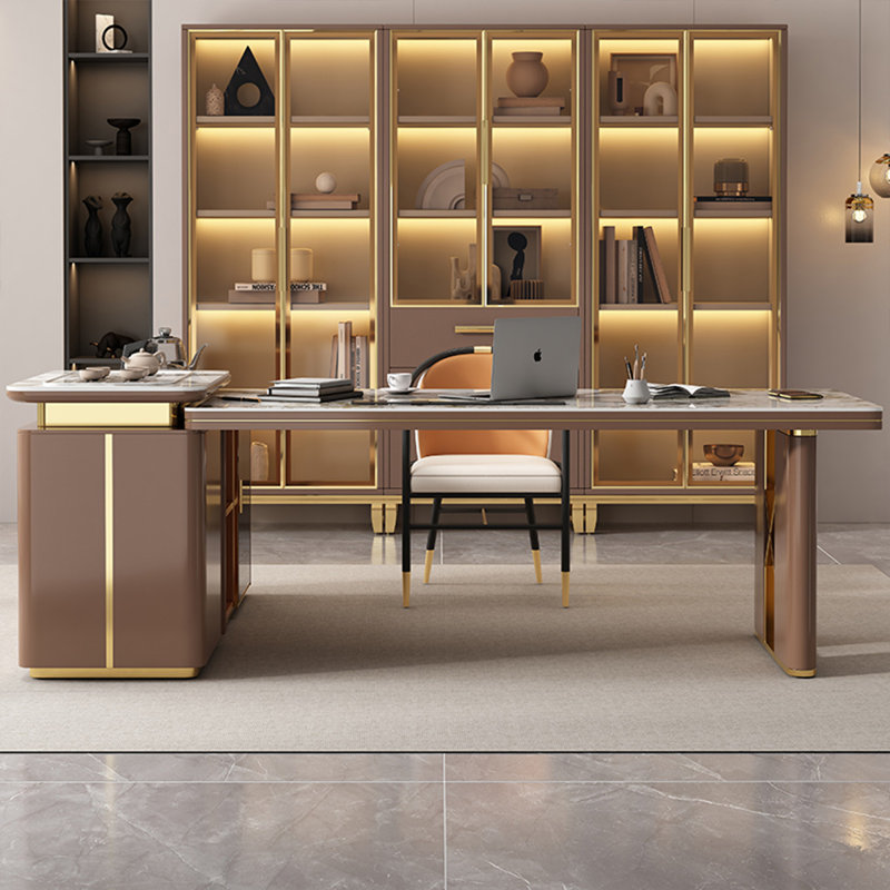 Bureau de luxe en pierre frittée 59,06 "avec table à thé, H 33,07 po x l 59,06 po x P 51,18 po