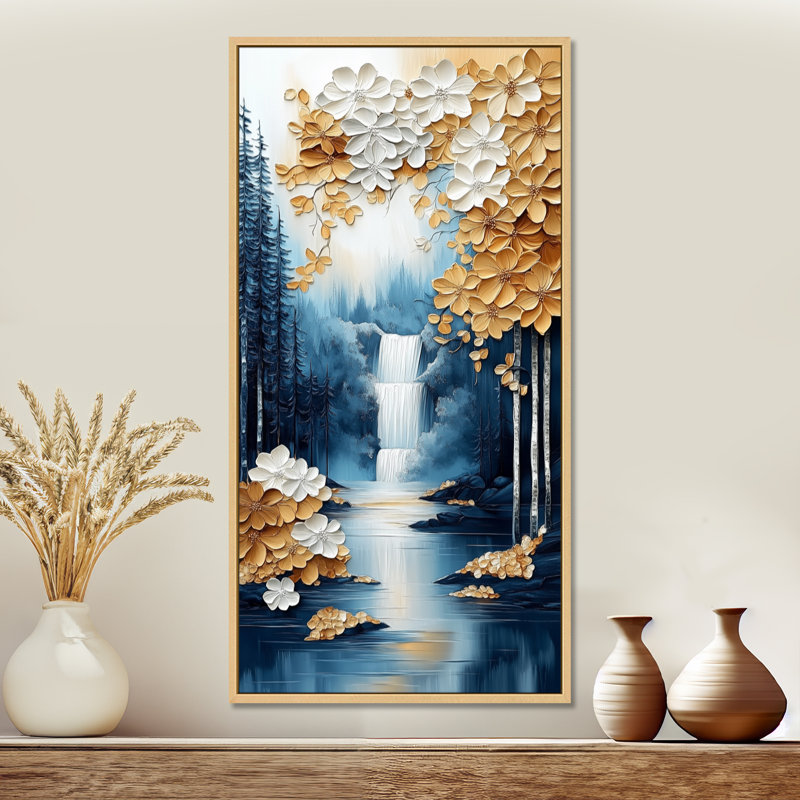 «Blue Gold Gambier III», reproduction d'art encadrée sur toile, H 32 po x l 16 po, Cadre naturel flottant